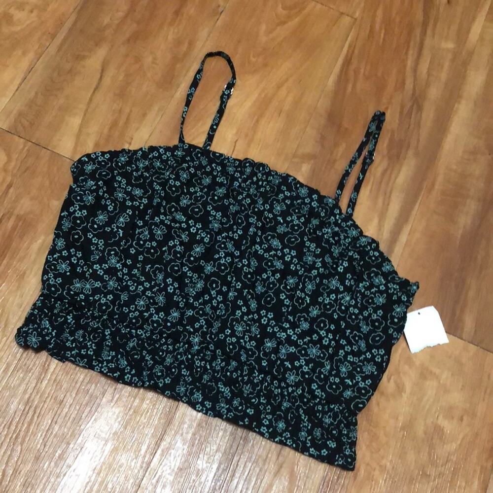 Abound Black and Blue Floral Spaghetti Strap Crop Top Size Medium